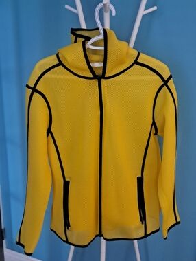ZARA BASIC Yellow Mesh Zip-Up Jacket with Black Trim